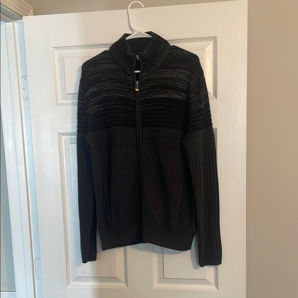 Calvin Klein Black Zip Up Sweater with Ribbed Sleeves